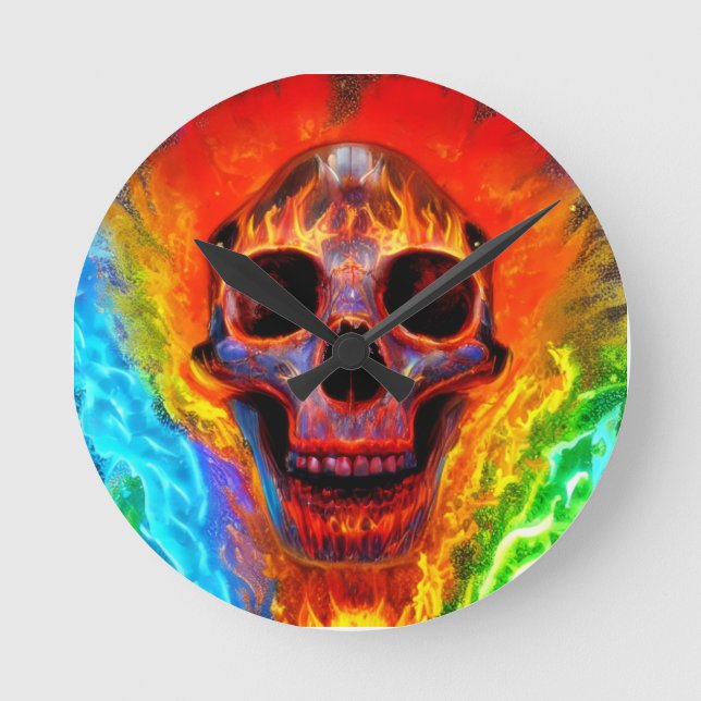 Colour Skull Runde Wanduhr (Vorderseite)