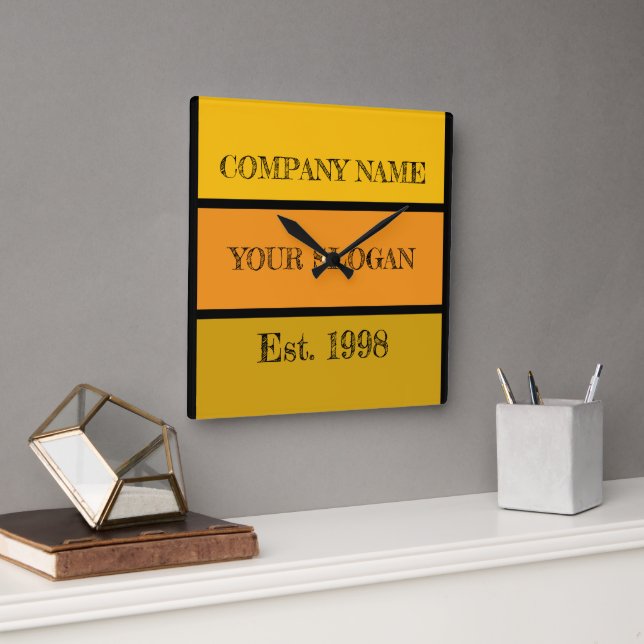 Coloured Block Style Company Name Quadratische Wanduhr (Büro)