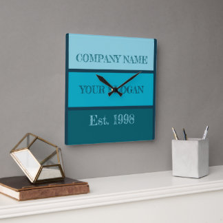 Coloured Block Style Company Name Quadratische Wanduhr