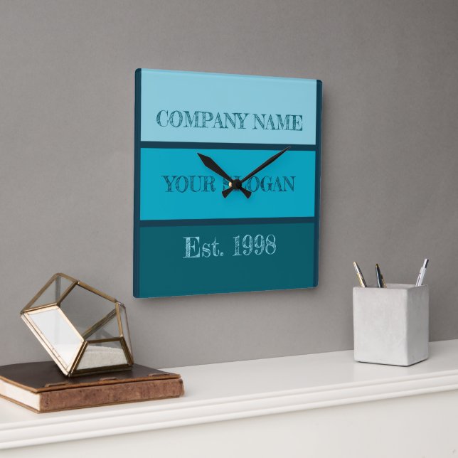 Coloured Block Style Company Name Quadratische Wanduhr (Büro)
