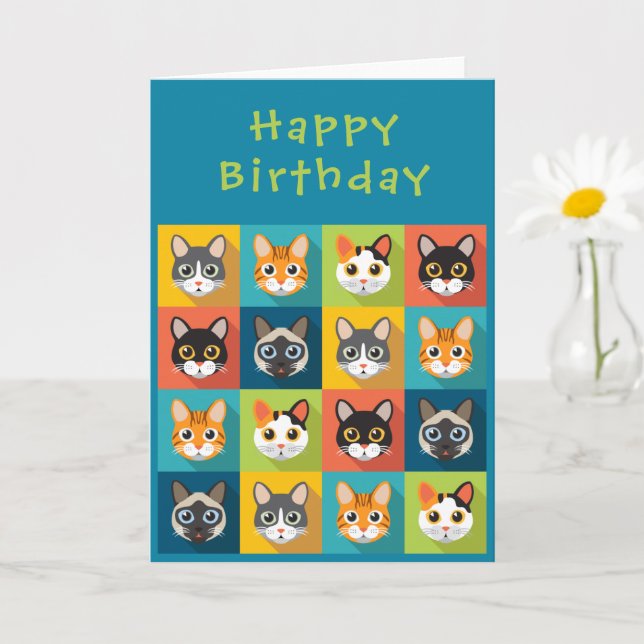 Colourful Cat Birthday Card Karte (Kleine Pflanze)