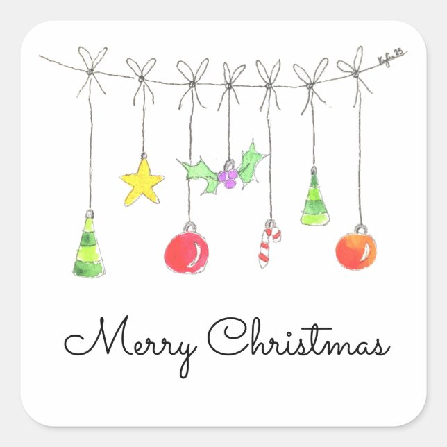 Colourful Christmas Ornaments Quadratischer Aufkleber (Vorderseite)