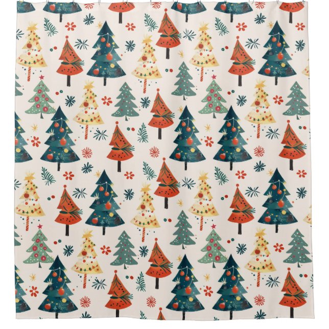 Colourful Christmas Pine Trees Seamless Pattern Duschvorhang (Vorderseite)