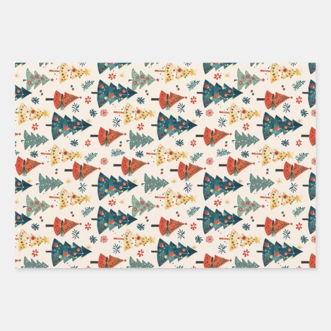 Colourful Christmas Pine Trees Seamless Pattern Geschenkpapier Set (Vorderseite)