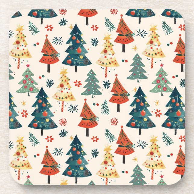 Colourful Christmas Pine Trees Seamless Pattern Getränkeuntersetzer (Vorderseite)
