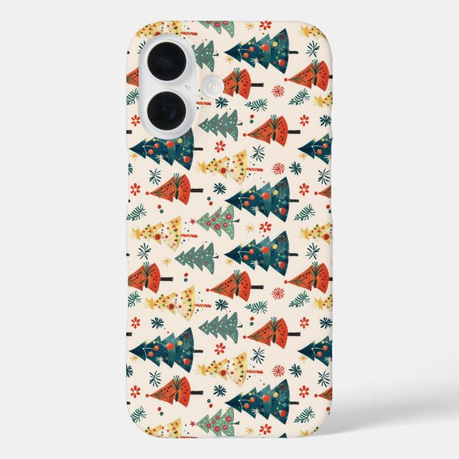 Colourful Christmas Pine Trees Seamless Pattern iPhone 16 Hülle (Rückseite)