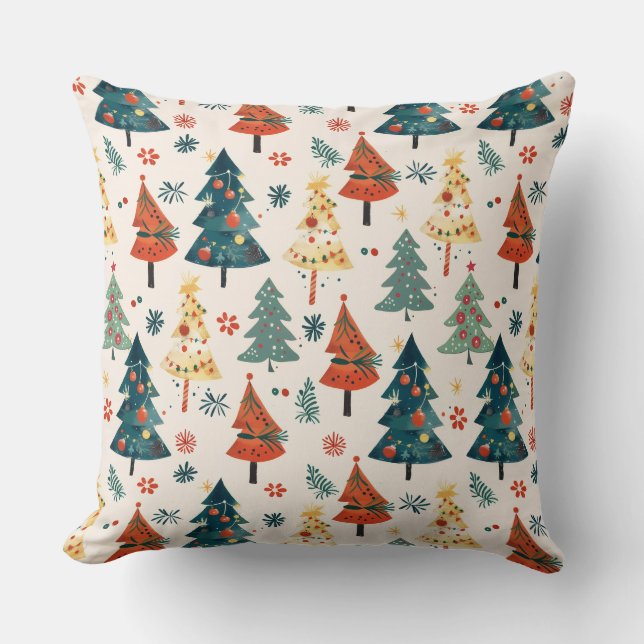 Colourful Christmas Pine Trees Seamless Pattern Kissen (Vorderseite)