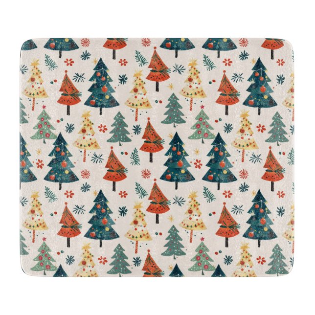 Colourful Christmas Pine Trees Seamless Pattern Schneidebrett (Vorderseite)