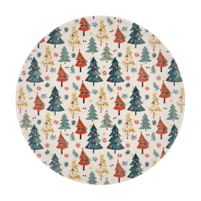 Colourful Christmas Pine Trees Seamless Pattern Schneidebrett (Vorderseite)