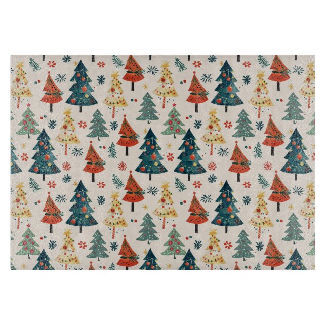 Colourful Christmas Pine Trees Seamless Pattern Schneidebrett (Vorderseite)