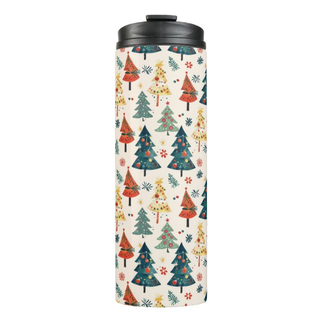 Colourful Christmas Pine Trees Seamless Pattern Thermosbecher (Vorderseite)