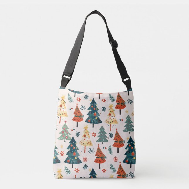Colourful Christmas Pine Trees Seamless Pattern Tragetaschen Mit Langen Trägern (Vorderseite)