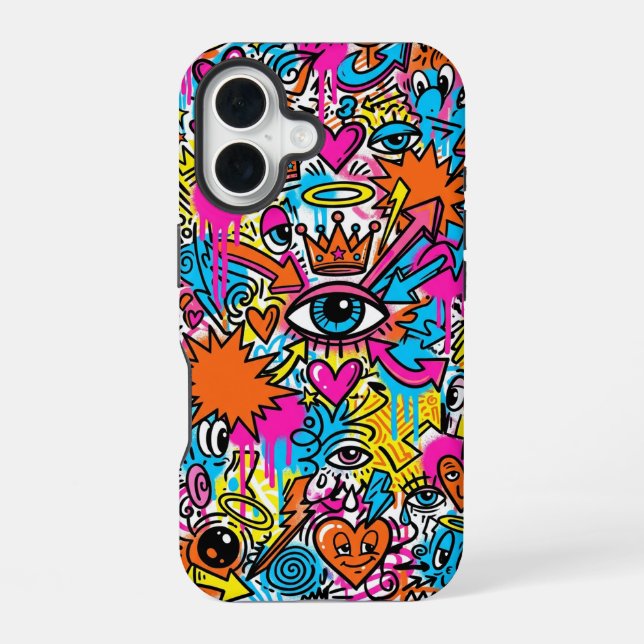 Colourful Cyberpunk Doodle Eye iPhone 16 case Hülle (Rückseite)