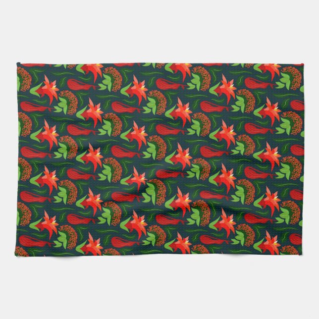 Colourful Exotic Flowers Leaves Pattern-23187 Geschirrtuch (Horizontal)
