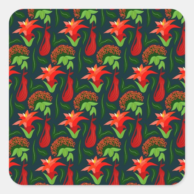 Colourful Exotic Flowers Leaves Pattern-23187 Quadratischer Aufkleber (Vorderseite)