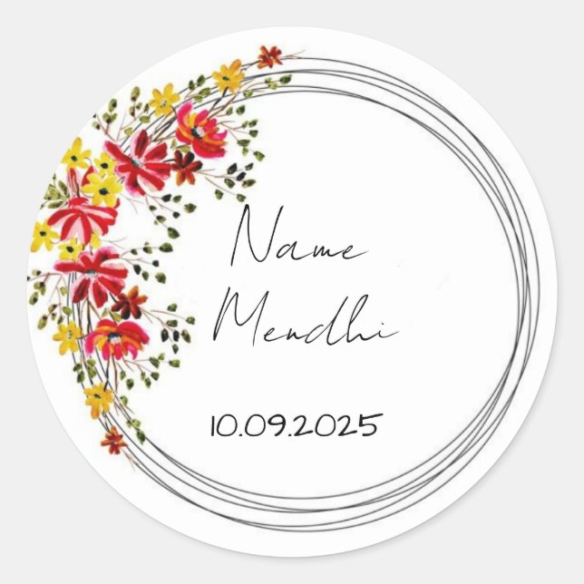 Colourful floral mendhi favour stickers  (Devant)
