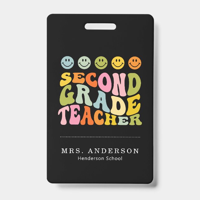 Colourful Fun Second Grade Teacher Custom Name Ausweis (Vorderseite)