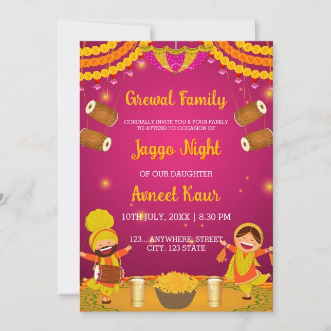 Colourful Jaggo night Invitation Card Einladung (Vorderseite)