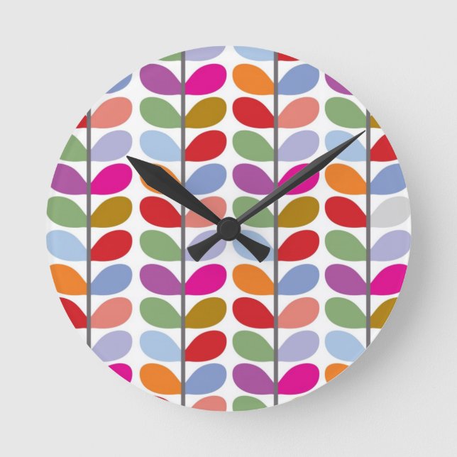 Colourful Leaf Pattern Runde Wanduhr (Vorderseite)