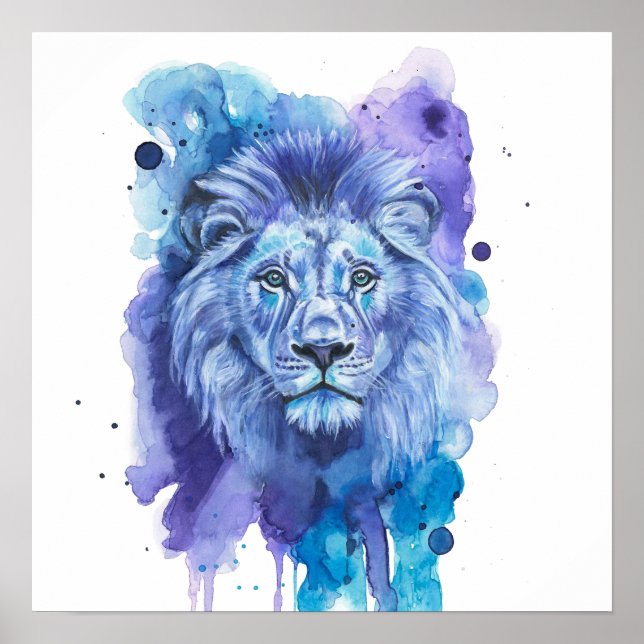 Colourful Lion Watercolor Artwork Poster (Vorne)