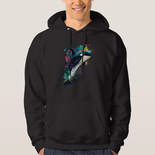 Colourful mystical orca whale watching dolphin pot hoodie (Vorderseite)