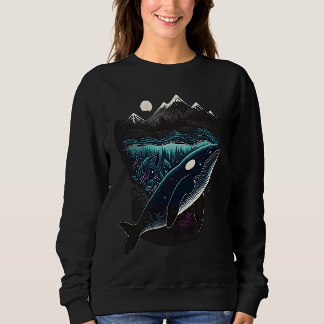 Colourful mystical orca whale watching dolphin pot sweatshirt (Vorderseite)