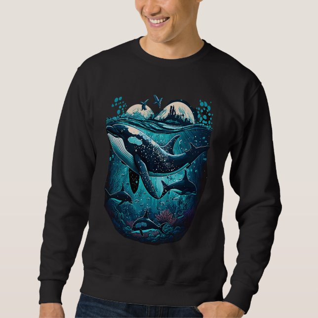 Colourful mystical orca whale watching dolphin pot sweatshirt (Vorderseite)