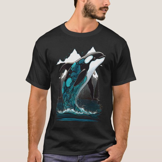 Colourful mystical orca whale watching dolphin pot T-Shirt (Vorderseite)