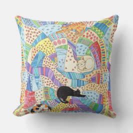 Colourful Patchwork Catnap Doodle Kissen