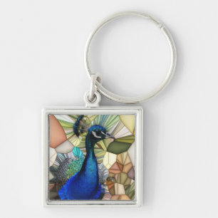 Colourful Peacock Mosaic Square Key Ring Schlüsselanhänger