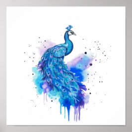 Colourful Peacock Watercolour Art Poster