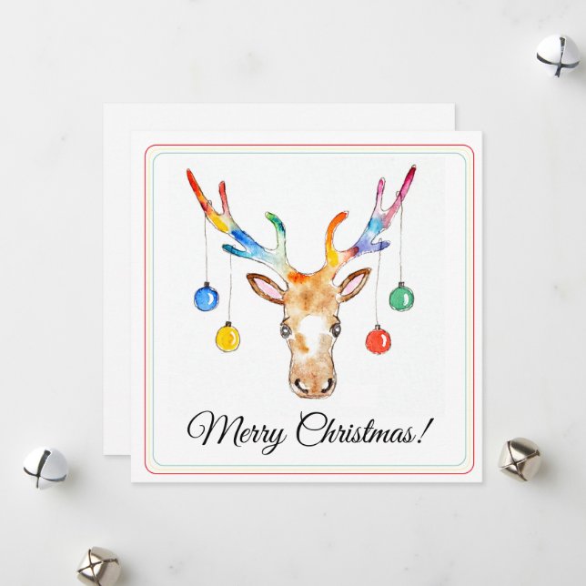 Colourful Reindeer Feiertagskarte (Vorderseite/Rückseite Beispiel)