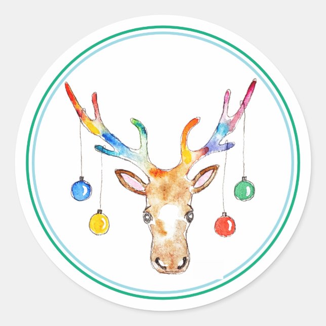Colourful Reindeer Runder Aufkleber (Vorderseite)