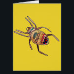 Colourful Spider birthday arachnid art<br><div class="desc">Colourful and bright,  this is a hand drawn illustration of a doodle designed spider birthday card by artist Sacha Grossel. This bright and hip arachnid is arty and tribal and kind of cute. Wir haben Mustard yellow Background. The background and birthday greeting inside be customised to your taste.</div>