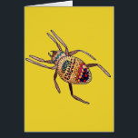 Colourful Spider birthday arachnid art<br><div class="desc">Colourful and bright,  this is a hand drawn illustration of a doodle designed spider birthday card by artist Sacha Grossel. This bright and hip arachnid is arty and tribal and kind of cute. Wir haben Mustard yellow Background. The background and birthday greeting inside be customised to your taste.</div>