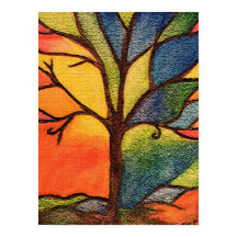 Colourful Tree Stained Glass Effect Poster