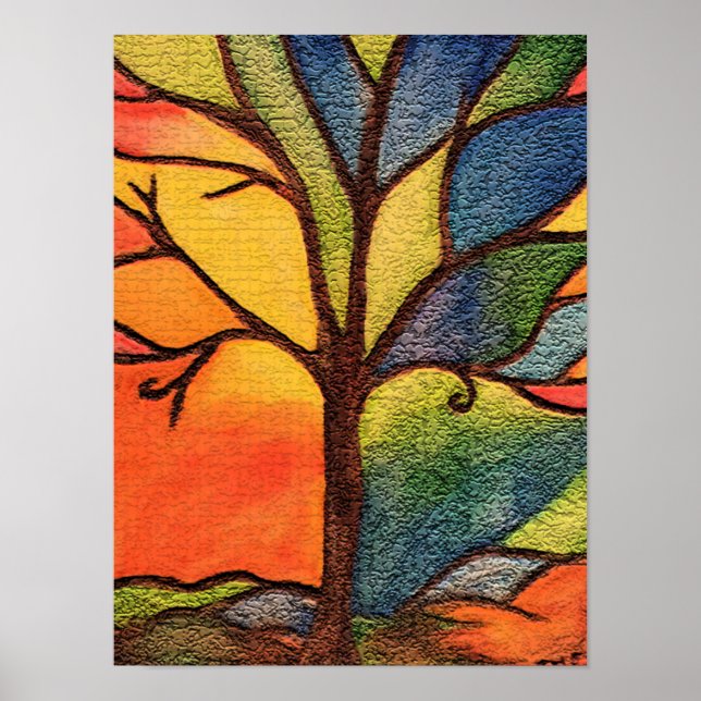Colourful Tree Stained Glass Effect Poster (Vorne)