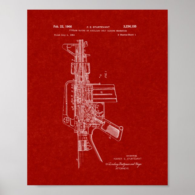 Colt AR-15 Semi-Automatic Rifle Patent - Burgund Poster (Vorne)
