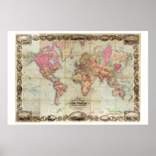Coltons Illustrierte, verzierte Weltkarte Poster