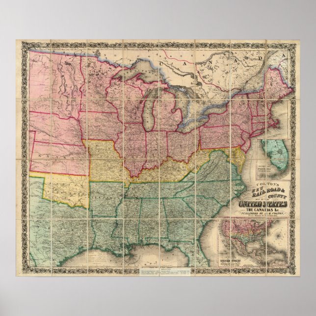 Colton's Railroad and Landkreis Map, Vereinigte St Poster (Vorne)