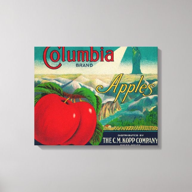 Columbia Apple Crate LabelYakima, WA Leinwanddruck (Vorderseite)