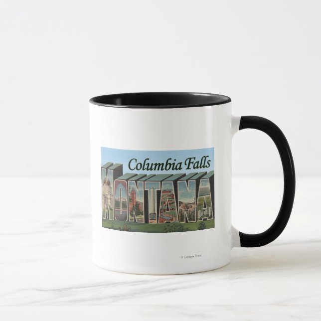 Columbia Falls, Montana - Große Buchstabenszenen Tasse (Rechts)