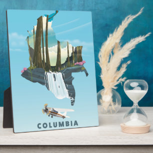 Columbia Illustriert Map Reiseplakat drucken. Fotoplatte