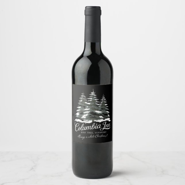 Columbia Inn Pine Tree Vermont A White Christmas Weinetikett (Vorderseite)