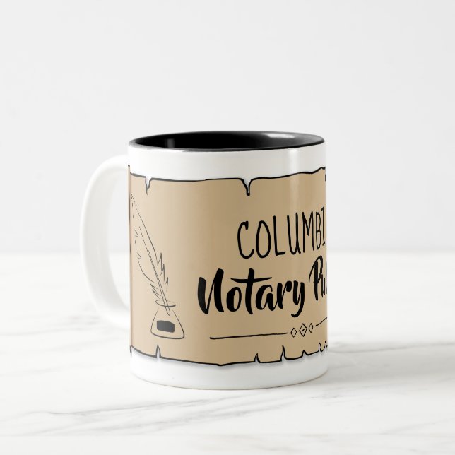 Columbia Notary Public Scroll Feather Quill Zweifarbige Tasse (Vorderseite Links)