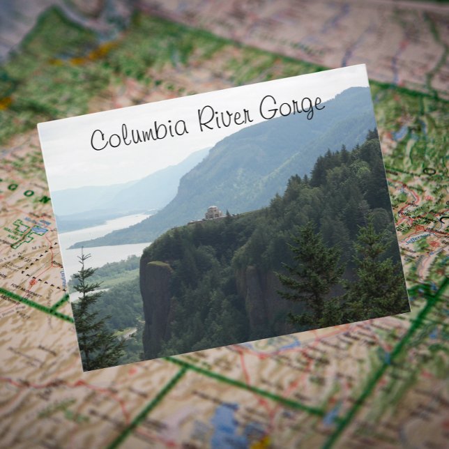 Columbia River Gorge Vista Travel Foto Postkarte (In Situ Map)