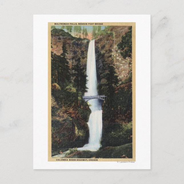Columbia River, OR - Multnomah Falls und Benson Postkarte (Vorderseite)