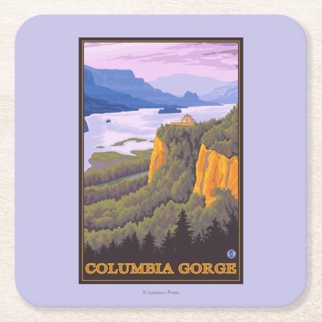 Columbia River Schlucht-Szene mit Kronen-Punkt Rechteckiger Pappuntersetzer (Vorderseite)