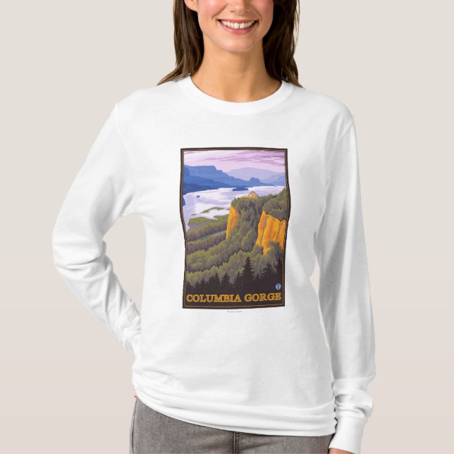Columbia River Schlucht-Szene mit Kronen-Punkt T-Shirt (Vorderseite)
