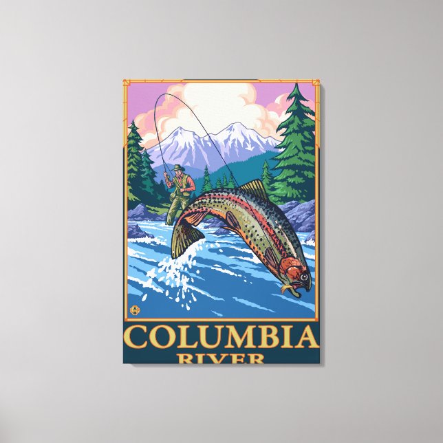Columbia River, Washington Fly Fishing Scene Leinwanddruck (Vorderseite)